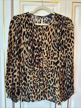 Banana Republic Black and Tan Leopard Print Long Sleeve Blouse